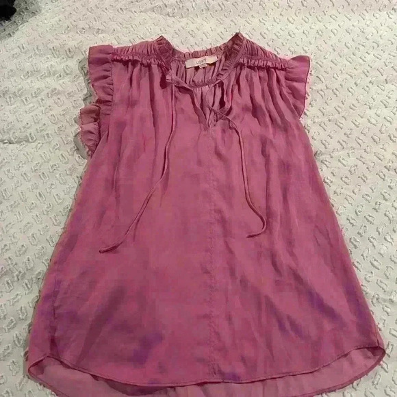 Loft Smocked Ruffle Shell Pink Size Small - Picture 1 of 4